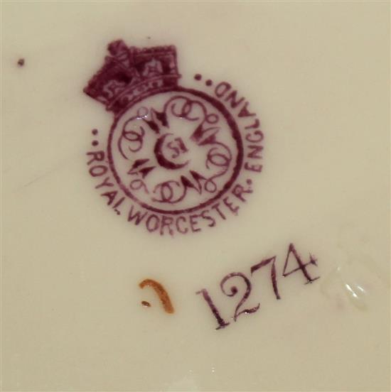 A pair of Royal Worcester blush ivory shell shaped dishes, c.1894/5, 23.5cm, one re-stuck